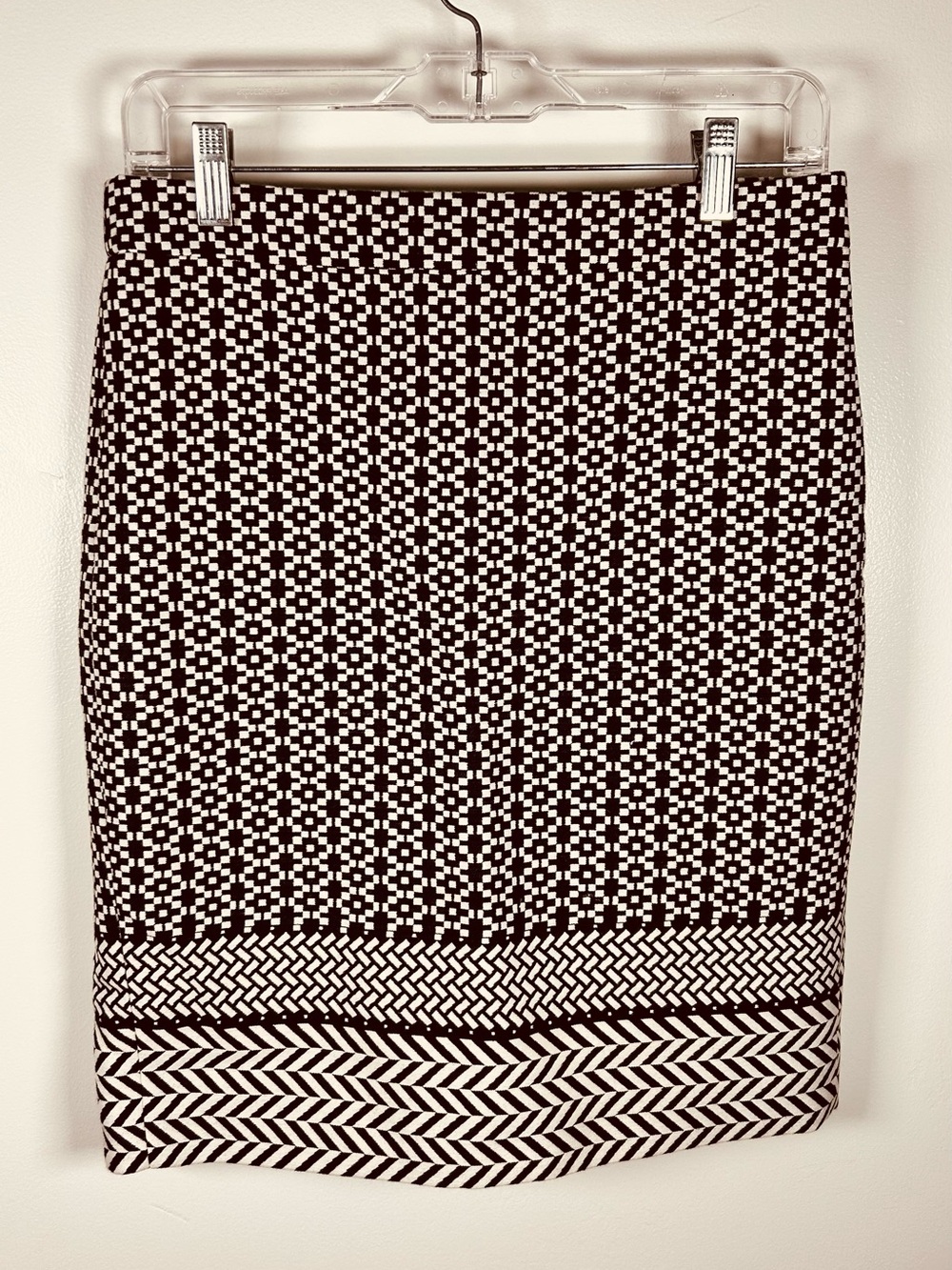 J. Crew Black and White Geometric Pencil Skirt